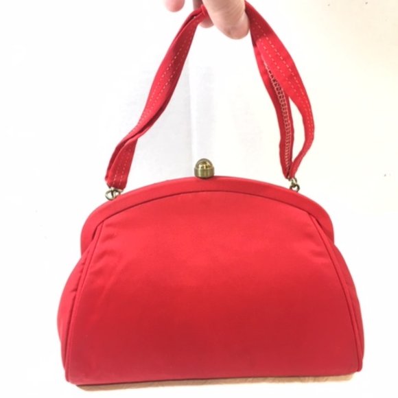 Vtg Stylemark Red Fabric Evening Gold Tone Fancy Clasp Clutch Purse 8.5"X6" - Picture 3 of 14